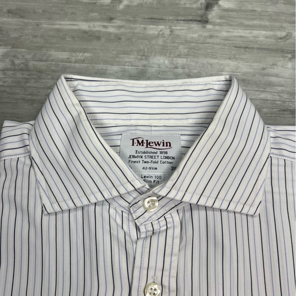 T.M. Lewin White w/ Blue Stripe French Cuff Shirt 16.5-36 - Picture 2 of 3
